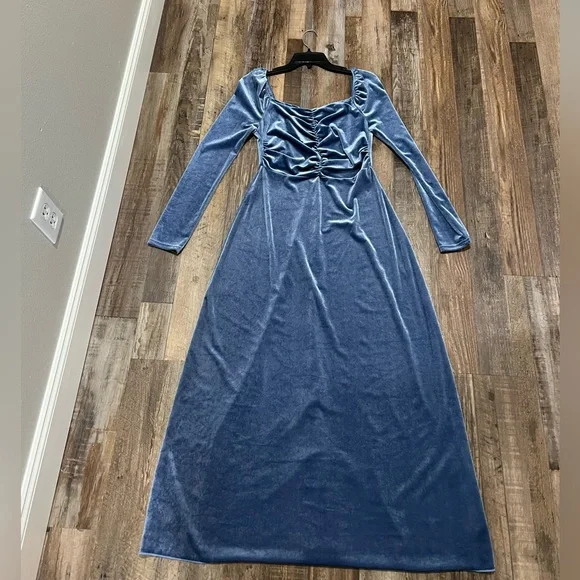 blue velvet dress shein SHEIN Modelyn Women V-Neck Crossed Wrap Elegant Long Sleeve Arabian Mo |  Dress